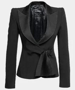 Emporio Armani Black Acetate Side Bow Long Sleeve Blazer S For Women