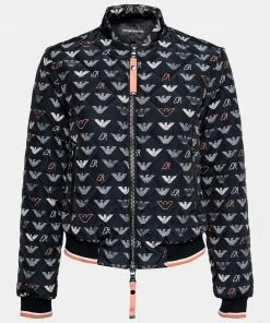 Emporio Armani Black Logo Printed Quilted Synthetic Bomber Jacket S For Women