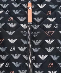 Emporio Armani Black Logo Printed Quilted Synthetic Bomber Jacket S For Women -Emporio Armani sale luxury women emporio armani used clothes p644213 003