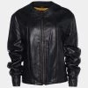 Emporio Armani Black Leather Zio Front Biker Jacket XL For Women