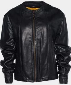 Emporio Armani Black Leather Zio Front Biker Jacket XL For Women