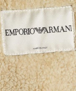 Emporio Armani Vintage Cream & Brown Embossed Leather Shearling Lined Coat XL For Women -Emporio Armani sale luxury women emporio armani used clothes p647360 006