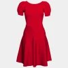 Emporio Armani Red Knit Puff Sleeve Flared Dress S For Women -Emporio Armani sale luxury women emporio armani used clothes p650068 001