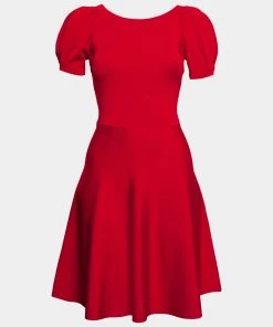Emporio Armani Red Knit Puff Sleeve Flared Dress S For Women