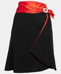 Emporio Armani Black & Red Wool & Silk Short Skirt L For Women