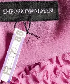 Emporio Armani Pink Ruffled Crepe Sleeveless Dress S For Women -Emporio Armani sale luxury women emporio armani used clothes p654395 004
