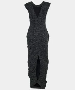 Emporio Armani Black Patterned Wool & Crepe Maxi Dress S For Women