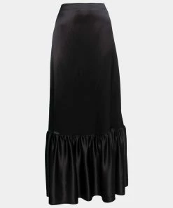 Emporio Armani Black Silk Satin Ruffled Hem Skirt S For Women