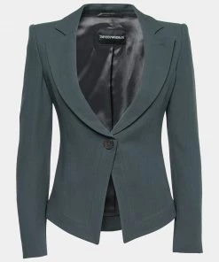 Emporio Armani Dark Green Wool Crepe Single Breasted Blazer S For Women