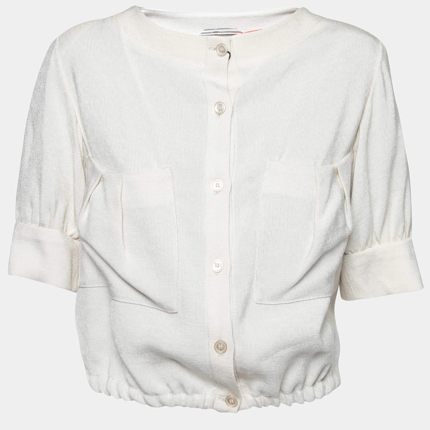 Emporio Armani Cream Knit Pocketed Button Front Jacket S For Women 3 Emporio Armani Cream Knit Pocketed Button Front Jacket S For Women