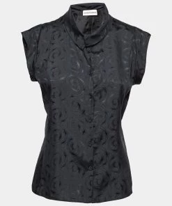 Emporio Armani Black Printed Silk Button Front Top M For Women