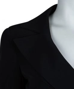 Emporio Armani Black Yarn Embroidered Side Tie Detail Long Blazer S For Women -Emporio Armani sale luxury women emporio armani used clothes p67067 0006