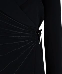 Emporio Armani Black Yarn Embroidered Side Tie Detail Long Blazer S For Women -Emporio Armani sale luxury women emporio armani used clothes p67067 0009