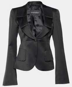 Emporio Armani Black Ruffled Shawl Collar Blazer M For Women