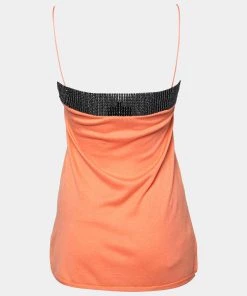 Emporio Armani Orange Beaded Detail Sleeveless Knit Top S For Women -Emporio Armani sale luxury women emporio armani used clothes p682257 003