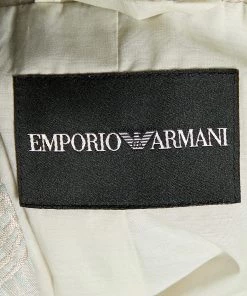 Emporio Armani Grey Checked Linen Blend Ruffle Detail Jacket M For Women -Emporio Armani sale luxury women emporio armani used clothes p682624 003