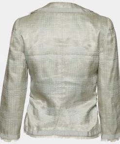 Emporio Armani Grey Checked Linen Blend Ruffle Detail Jacket M For Women -Emporio Armani sale luxury women emporio armani used clothes p682624 005