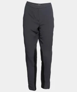 Emporio Armani Slate Grey Crepe Contrast Panel Trousers L Waist 35" For Women