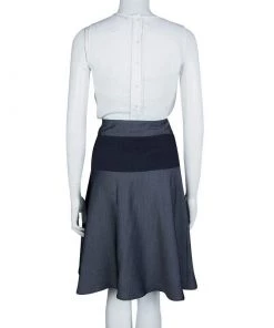 Emporio Armani Indigo Contrast Waist Panel Detail A-line Skirt M For Women -Emporio Armani sale luxury women emporio armani used clothes p68931 0003