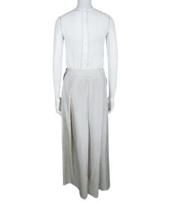 Emporio Armani Beige Silk Pleated Maxi Skirt M For Women -Emporio Armani sale luxury women emporio armani used clothes p68942 0003