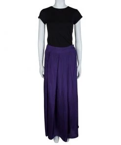 Emporio Armani Purple Silk Pleated Maxi Skirt S For Women -Emporio Armani sale luxury women emporio armani used clothes p68949 002
