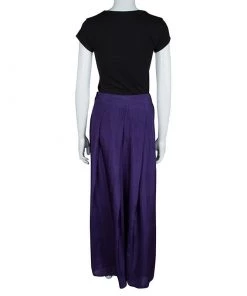 Emporio Armani Purple Silk Pleated Maxi Skirt S For Women -Emporio Armani sale luxury women emporio armani used clothes p68949 003