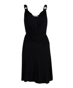 Emporio Armani Black Knit Buckle Strap Detail Gathered Dress M For Women