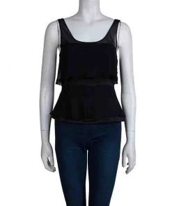 Emporio Armani Black Silk Overlay Detail Sleevless Top M For Women -Emporio Armani sale luxury women emporio armani used clothes p74376 002