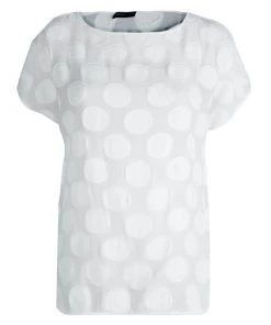 Emporio Armani White Polka Dot Chiffon Jacquard Short Sleeve Top M For Women