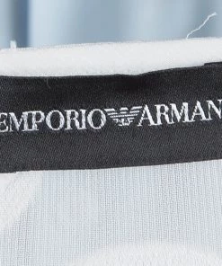 Emporio Armani White Polka Dot Chiffon Jacquard Short Sleeve Top M For Women -Emporio Armani sale luxury women emporio armani used clothes p82801 005