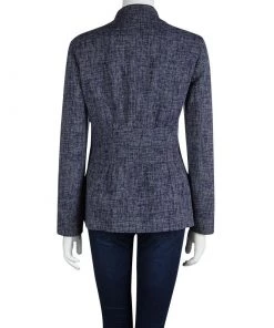 Emporio Armani Navy Blue Textured Mandarin Collar Jacket M For Women -Emporio Armani sale luxury women emporio armani used clothes p85336 003