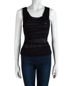 Emporio Armani Black Ruffle Detail Sleeveless Sheer Top S For Women -Emporio Armani sale luxury women emporio armani used clothes p87916 002