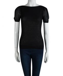 Emporio Armani Black Rib Knit Short Sleeve Top S For Women -Emporio Armani sale luxury women emporio armani used clothes p88718 002