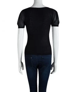 Emporio Armani Black Rib Knit Short Sleeve Top S For Women -Emporio Armani sale luxury women emporio armani used clothes p88718 003