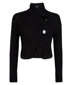 Emporio Armani Black Knit Cropped Cardigan M For Women