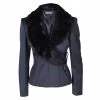 Emporio Armani Dark Grey Fur Collar Jacket S For Women