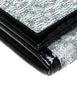 Emporio Armani Silver/Black Sequin And Patent Leather Clutch For Women -Emporio Armani sale luxury women emporio armani used handbags p169285 004