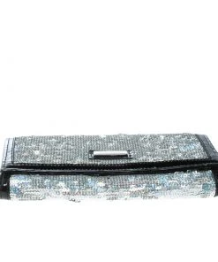Emporio Armani Silver/Black Sequin And Patent Leather Clutch For Women -Emporio Armani sale luxury women emporio armani used handbags p169285 005