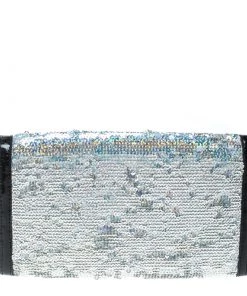 Emporio Armani Silver/Black Sequin And Patent Leather Clutch For Women -Emporio Armani sale luxury women emporio armani used handbags p169285 006
