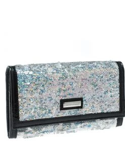 Emporio Armani Silver/Black Sequin And Patent Leather Clutch For Women -Emporio Armani sale luxury women emporio armani used handbags p169285 009