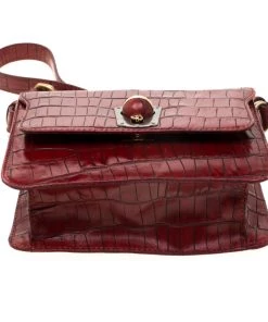 Emporio Armani Red Croc Embossed Leather Crossbody Bag For Women -Emporio Armani sale luxury women emporio armani used handbags p184118 006