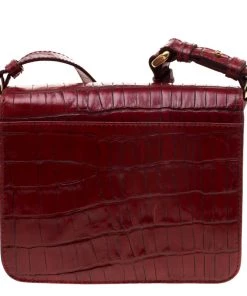Emporio Armani Red Croc Embossed Leather Crossbody Bag For Women -Emporio Armani sale luxury women emporio armani used handbags p184118 007