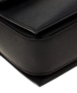 Emporio Armani Black Saffiano Leather Shoulder Bag For Women -Emporio Armani sale luxury women emporio armani used handbags p184535 010