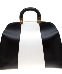 Emporio Armani Black/White Leather Tote For Women -Emporio Armani sale luxury women emporio armani used handbags p184639 005