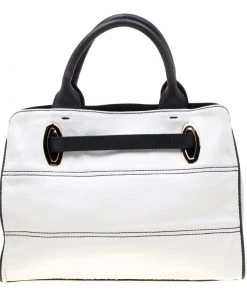 Emporio Armani White/Blue Coated Canvas And Leather Tote For Women -Emporio Armani sale luxury women emporio armani used handbags p193319 006