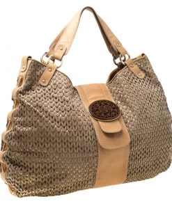 Emporio Armani Beige/Light Brown Lasercut Suede And Leather Hobo For Women -Emporio Armani sale luxury women emporio armani used handbags p217236 008