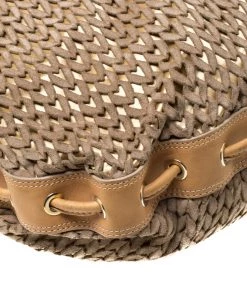 Emporio Armani Beige/Light Brown Lasercut Suede And Leather Hobo For Women -Emporio Armani sale luxury women emporio armani used handbags p217236 012