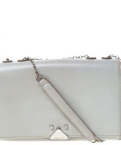 Emporio Armani Grey Leather Double Chain Shoulder Bag For Women
