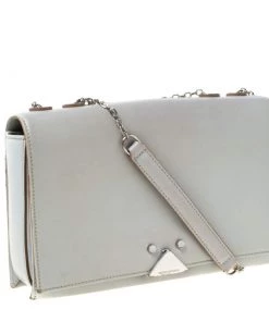 Emporio Armani Grey Leather Double Chain Shoulder Bag For Women -Emporio Armani sale luxury women emporio armani used handbags p220234 005
