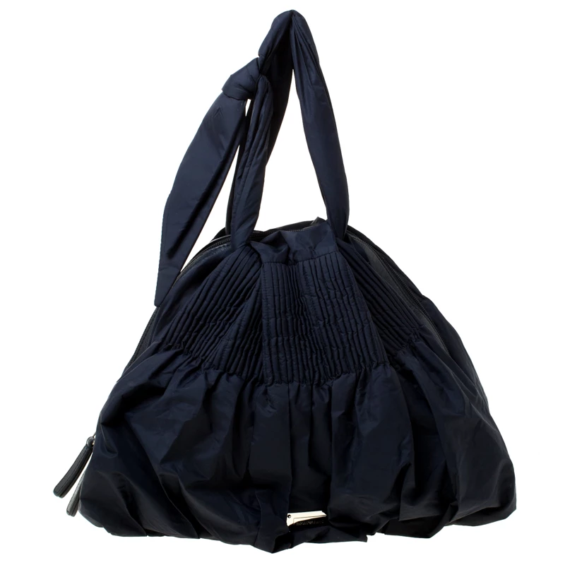 Emporio Armani Navy Blue Nylon Pleated Satchel For Women 3 Emporio Armani Navy Blue Nylon Pleated Satchel For Women